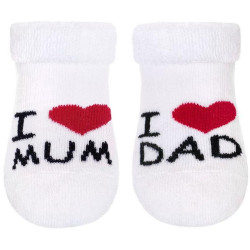 Kojenecké froté ponožky New Baby bílé I Love Mum and Dad, 56 (0-3m), Bílá