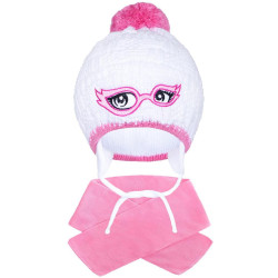 Zimní dětská pletená čepička se šálou New Baby růžová, 104 (3-4r), Růžová