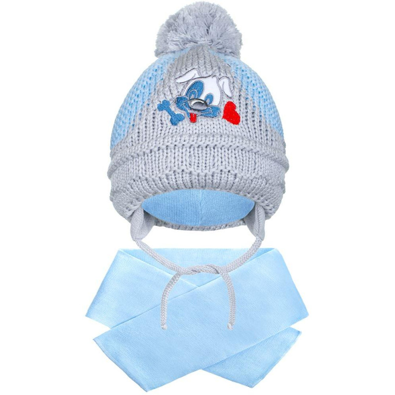 Zimní dětská čepička se šálou New Baby pejsek světle modrá, 104 (3-4r), Modrá