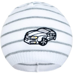 Jarní čepička New Baby s autíčkem bílo-tmavě šedá, 104 (3-4r), Šedá