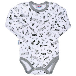Kojenecké body s dlouhým rukávem New Baby Music, 80 (9-12m), Bílá