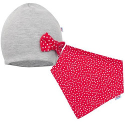 Kojenecká čepička s šátkem na krk New Baby Missy šedo-červená, 80 (9-12m), Červená
