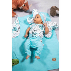 Kojenecká bavlněná čepička-šátek Nicol Dinosaur, 80/86, Tyrkysová