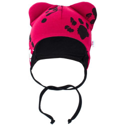 Kojenecká bavlněná čepička s oušky New Baby tlapka tmavě růžová, 80 (9-12m), Růžová