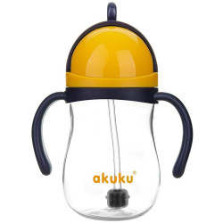 Kouzelná láhev s brčkem a závažím Akuku 280 ml žlutá