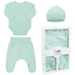 3-dílná kojenecká soupravička do porodnice New Baby I AM mátová, 56 (0-3m), Zelená