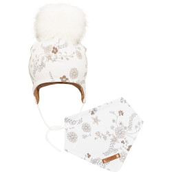 Podzimní holčičí kojenecká čepička s šátkem na krk New Baby Special One, 68 (4-6m), Béžová