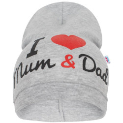 Dětská čepička New Baby I Love Mum and Dad šedá, 3-9 m, Šedá